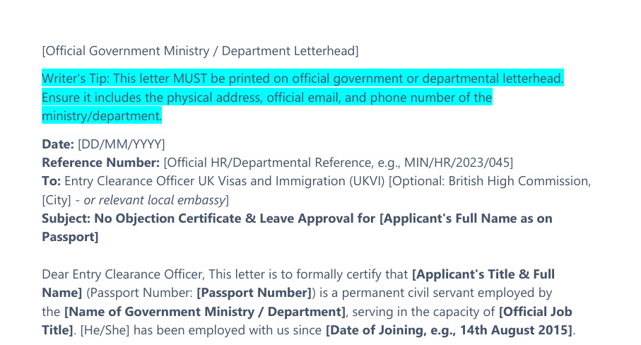 No Objection Certificate (NOC) Template for Civil Servants / Government Employees preview