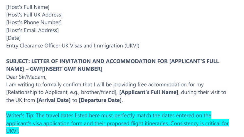 UK Visa Accommodation Letter Template from Host preview