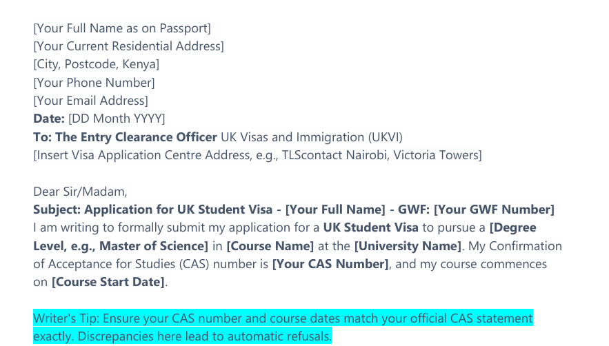 UK Student Visa Genuine Intention Cover Letter Template preview