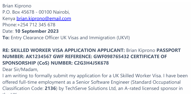 UK Skilled Worker Visa Cover Letter Sample preview