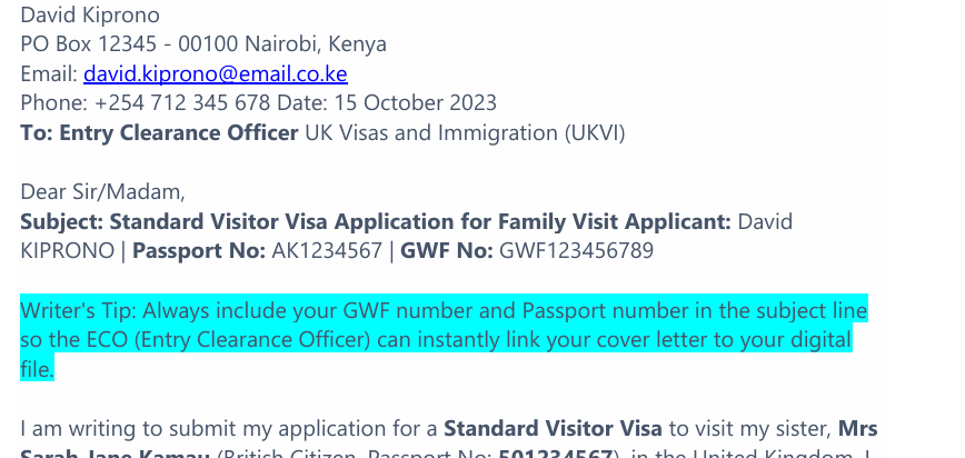 UK Family Visit Visa Cover Letter Sample preview