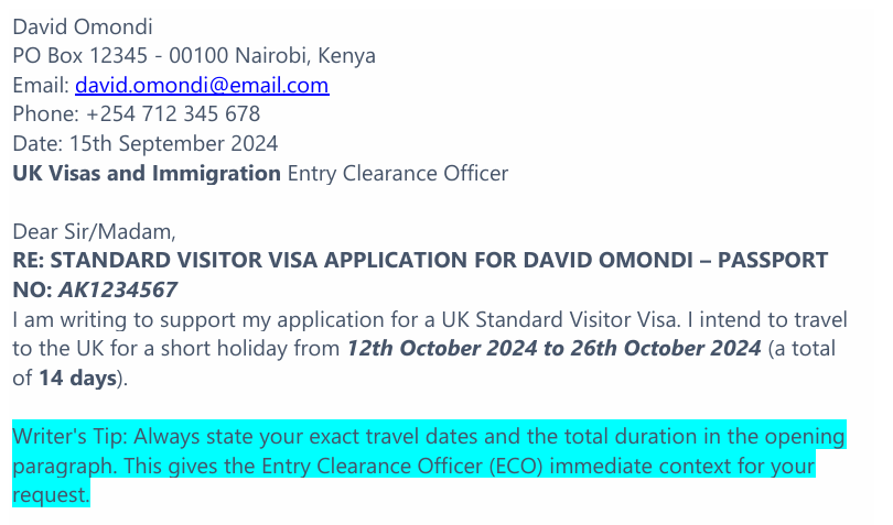 UK Visa Cover Letter Sample for Self-Employed Applicants preview